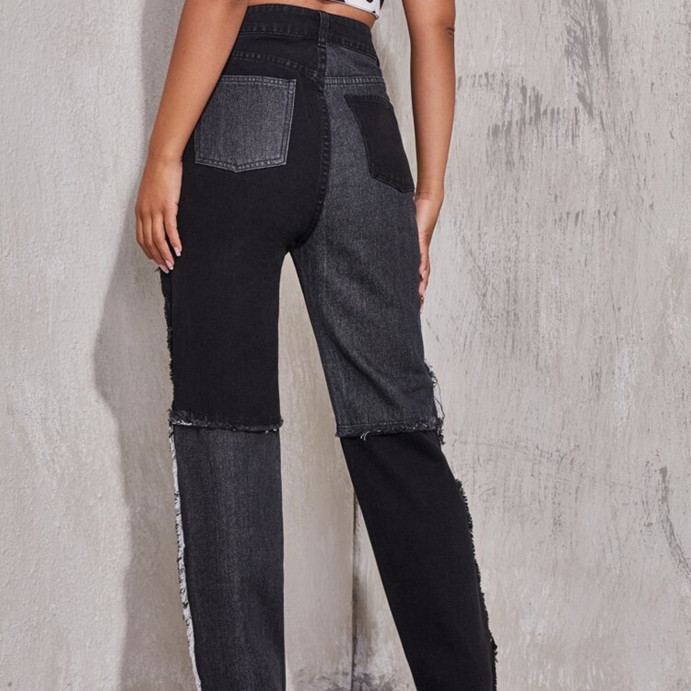 Black colorblock jeans